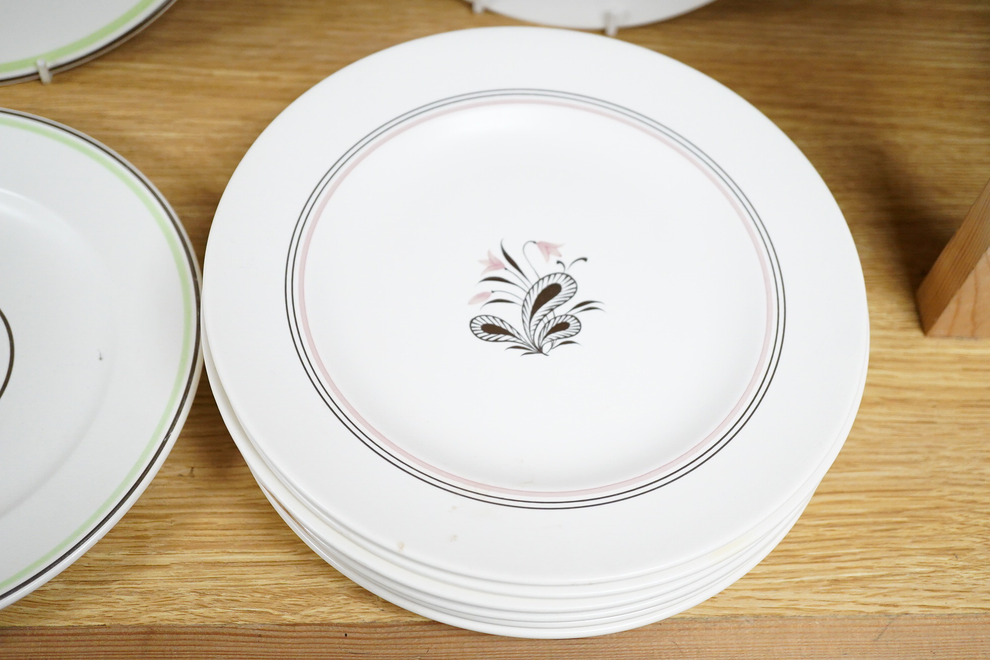 Keith Murray for Wedgwood, moonstone weeping willow, two plates and eight similar examples, largest 26cm in diameter